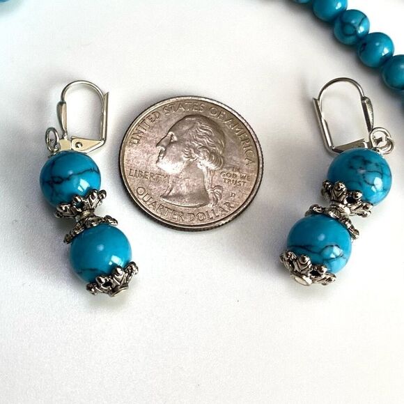 AFH# Striking Turquoise & Silver Matched Necklace & Earrings - Picture 8 of 9
